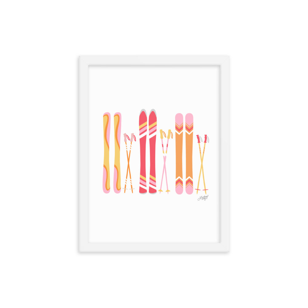 Ilustración de esquí (paleta cálida) - Lámina enmarcada